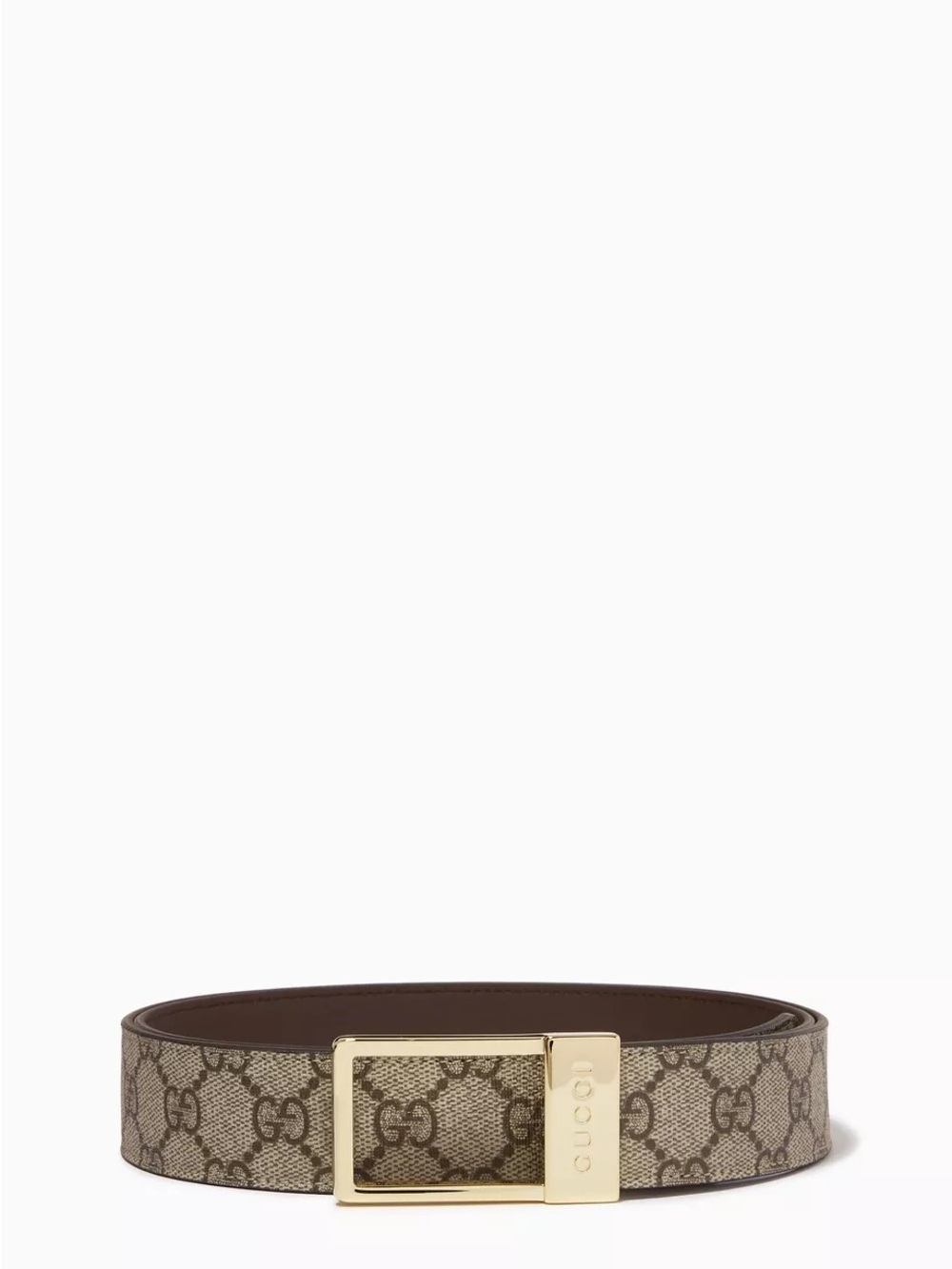 Gucci Unisex GG Supreme Canvas Belt in Beige/Brown with Gold Buckle
